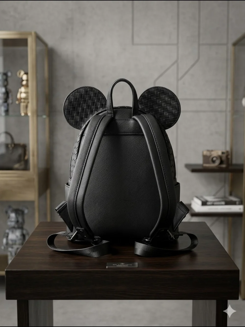 Loungefly Disney Parks Black Woven Faux Leather Minnie Ears Mini Backpack - NWOT